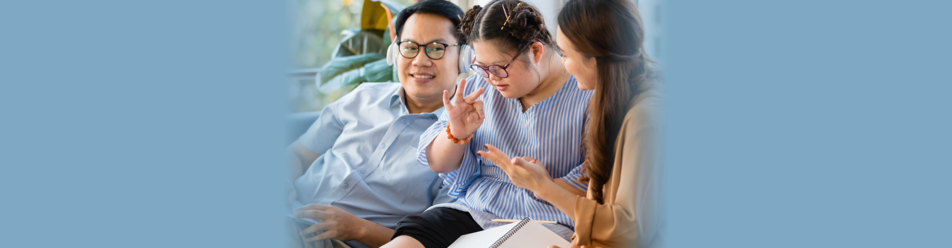 special woman with two people smiling